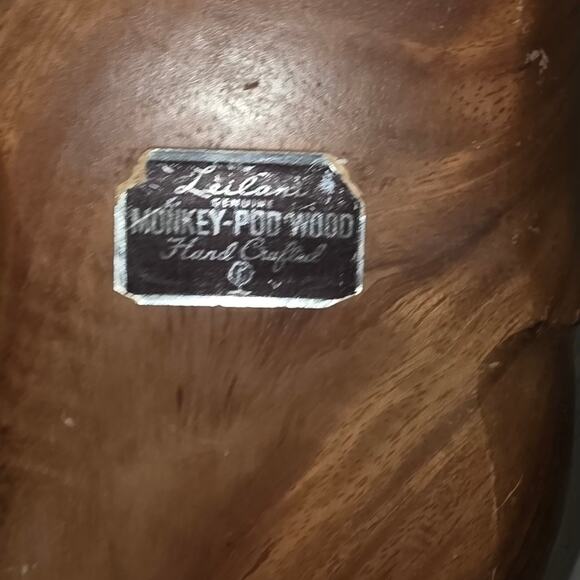 Vtg Hand Crafted Leaf Divided Dish Monkey Pod Wood Serving Tray Leilani 3 Sec. - Picture 2 of 6